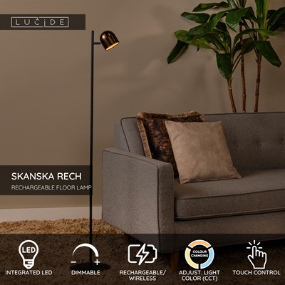 Lucide SKANSKA RECH - Rechargeable Floor lamp Indoor/Outdoor - Battery pack - Ø 23 cm - LED Dim. - CCT - 1x3W 3000K/6000K - IP44 - Coffee